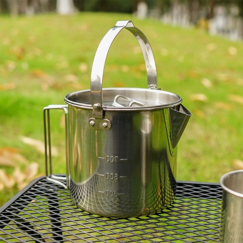 1.2L Portable Kettle Outdoor Camping Hiking Tea Kettle Large Capacity Water Kettle Stainless Steel Kettle Teapot Heatable Pot