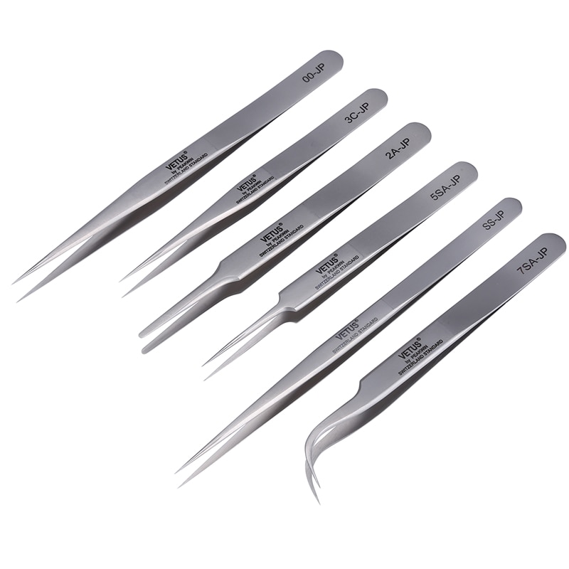 VETUS-pinzas de alta precisión 7SA-JP SS-JP 00-JP, pinzas curvadas de acero inoxidable antimagnéticas, herramientas de reparación electrónica