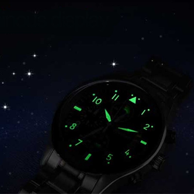 BINSSAW Mannen Luxe Quartz Horloge Roestvrij Staal Mode Lederen Waterdichte Lichtgevende Sport Horloges Relogio Masculino