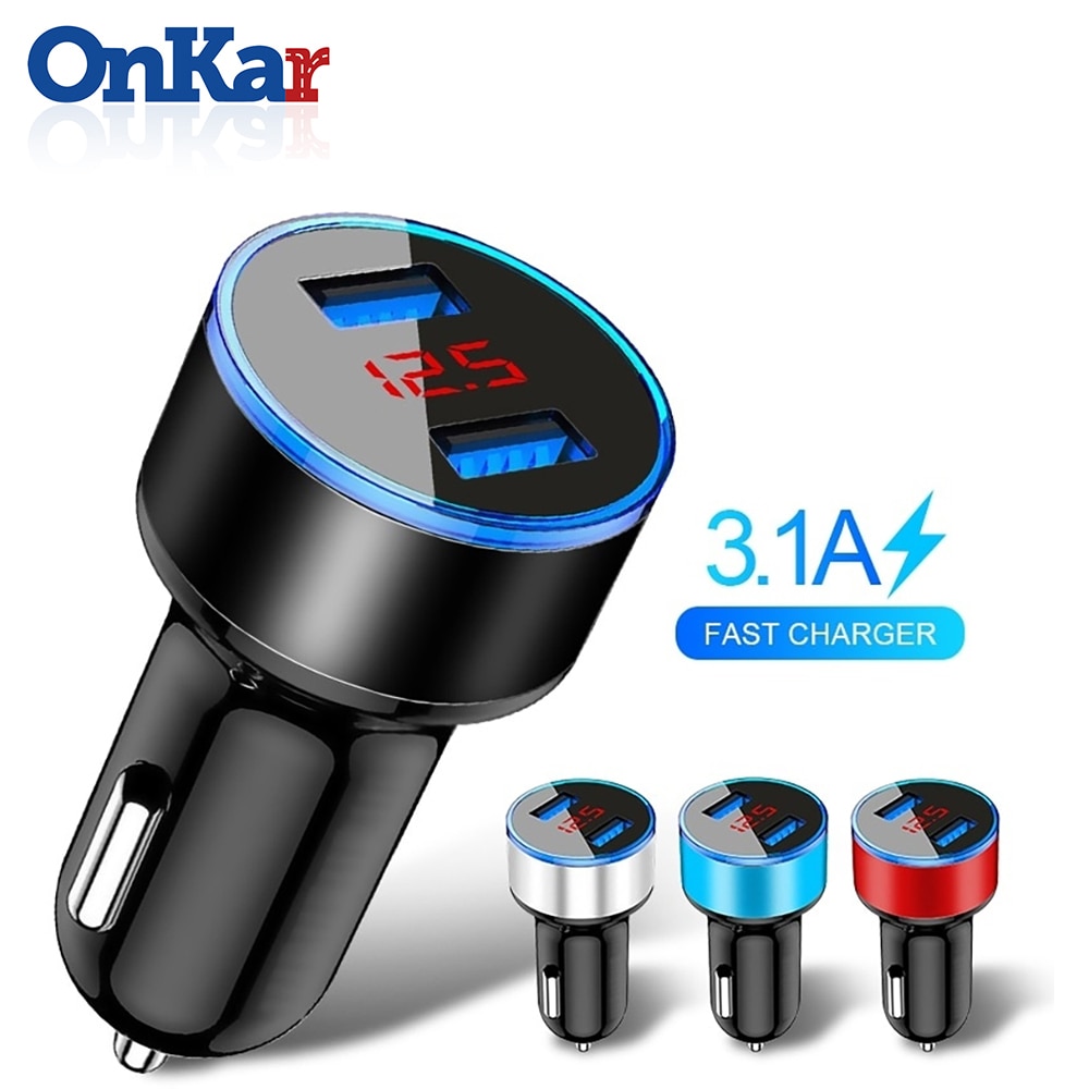 Onkar Auto Usb Lader 3.1A Led Display Universele Sigarettenaansteker Dual Usb Voor Iphone Samsung Huawei Xiaomi 12-24V