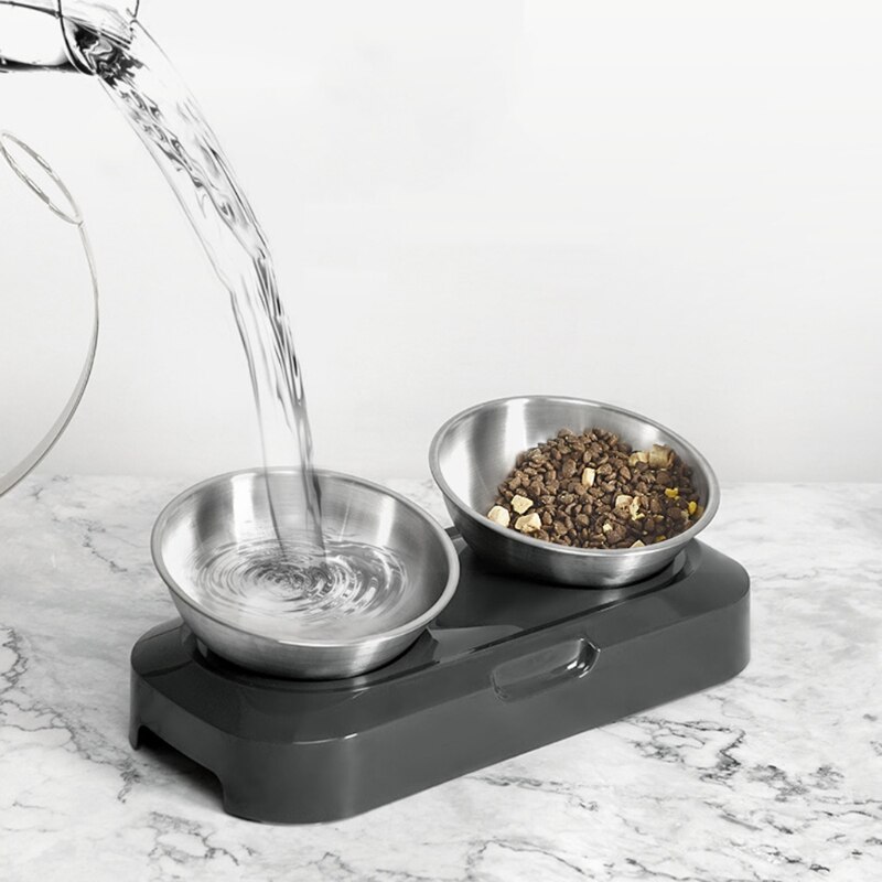 Honden- en kattenvoerbakken met verhoogde standaard, voerbak voor huisdieren, 15 ° gekanteld platform, antislip drinkbak voor puppy en kitten