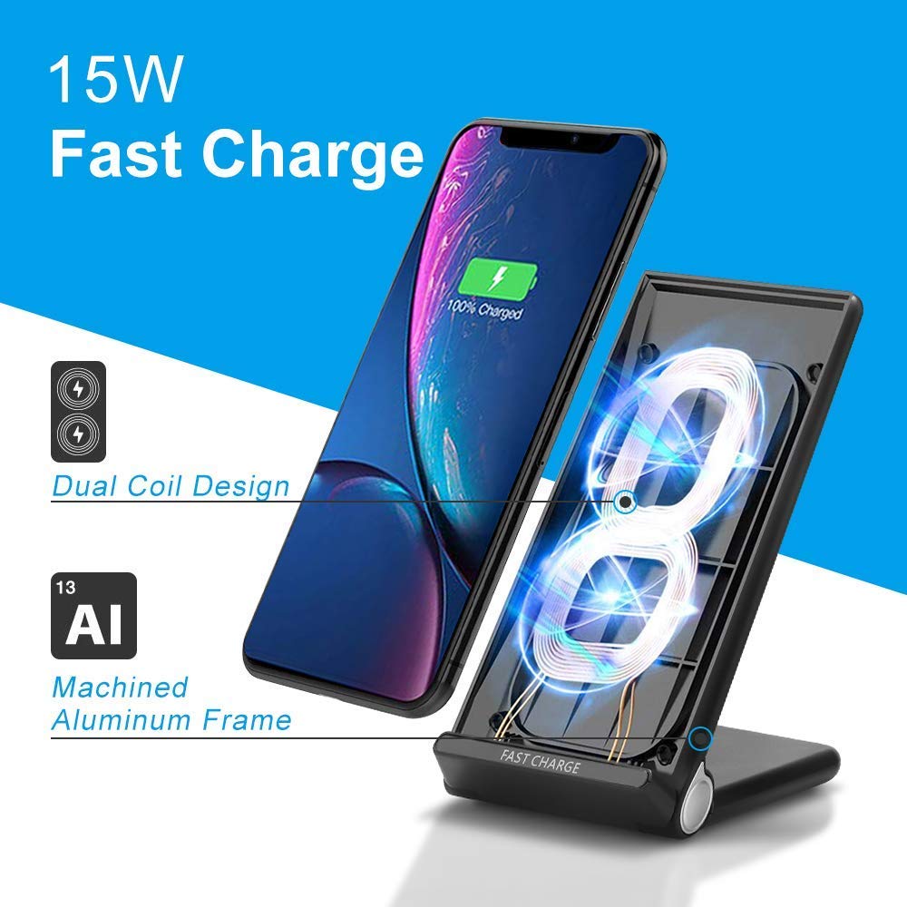 FDGAO 15W Qi Wireless Charger For Samsung S20 S10 S9 Note 9 10 Fast Charging Dock Stand For iPhone 11 Pro X XS MAX XR 8 Plus