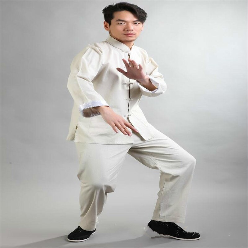 Miesten tang-puku puuvilla ja pellava pitkähihainen puku miesten tai chi -harjoituspuku