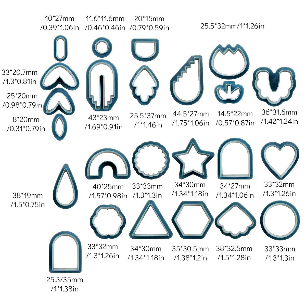 Set van 24/142/193 polymeerklei uitstekers, plastic klei oorbellen uitsteker, roestvrijstalen doe-het-zelf sieradenmal, accessoires voor het maken van oorbellen: Diepblauw