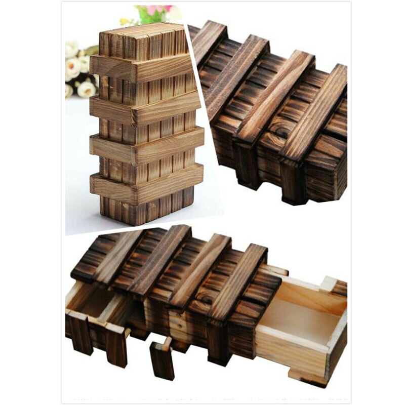 Jahrgang Holz Puzzle Kasten mit Geheimnis Schublade Magie Fach Gehirn Teaser Holz Spielzeug Rätsel Boxen freundlicher Holz Spielzeug