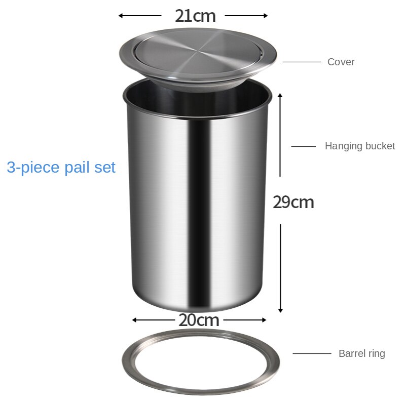 Stainless Steel Flush Recessed Built-in Balance Swing Flap Lid Cover Trash Bin Garbage Can Kitchen Counter Top