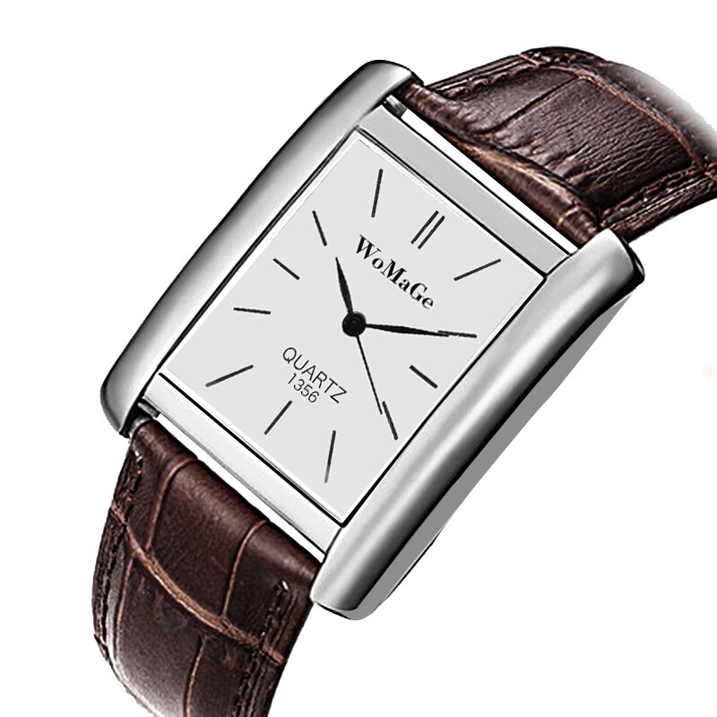 Womage kvinders ure top brand luksus damer ur kvinder ure læderrem kvinders rektangel ur ur reloj mujer: Brun 1