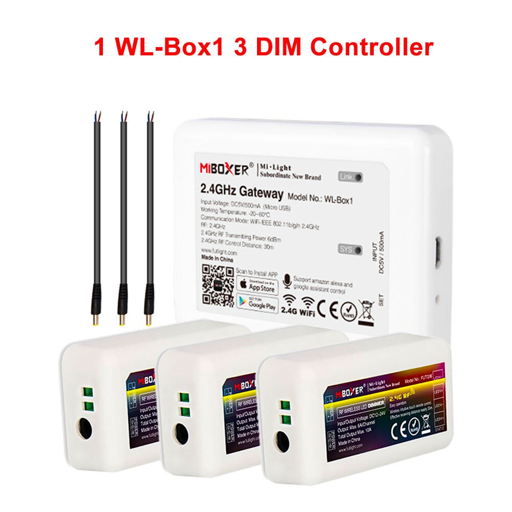 MiBoxer Milight Dimmer 4-Zone RF CCT Remote With Handle 2.4GHZ Gateway WL-Box1 Wifi Controller For 2835 5050 LED Strip Light: 1WL-Box1 3Controller