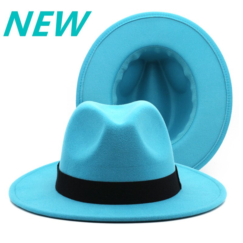 Muts Fedora Hoed Meer Blauw Lente Kleur Jazz Kerk Hoed Unisex Blauw Hip-Hop Wilde Fedora Hoed шляпа Женская
