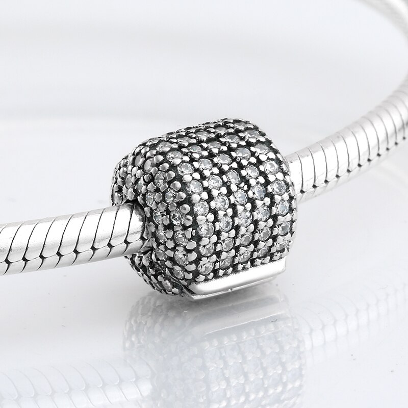 925 sterlina d'argento pavimenta il cristallo zirconia clip di perline di blocco Fermacorda E Ganci Branello Originale JIUHAO Braccialetto di Fascino Monili che fanno