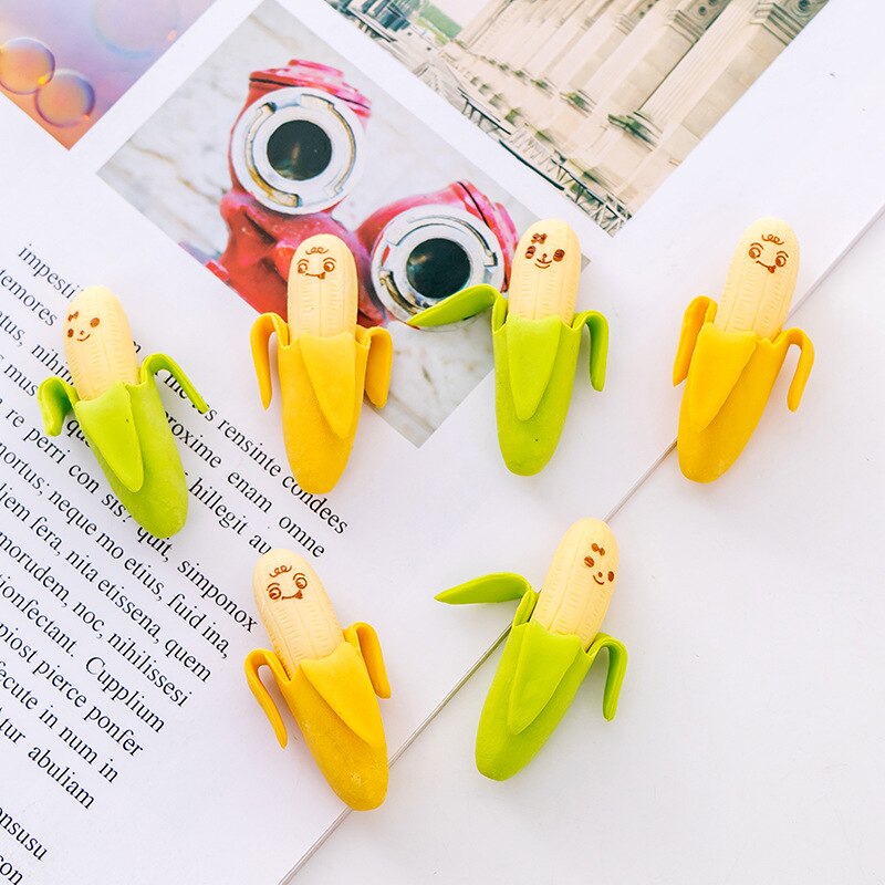 Bolsa de goma con forma de plátano para estudiantes, goma para borrar, material escolar Kawaii, , 2 uds.