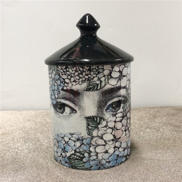 Vintage Style Black Lid Candle Holder Handmade Candles Jar Retro Lina Face Storage Makeup Ceramic Craft Home Decoration Jewerlly: 7