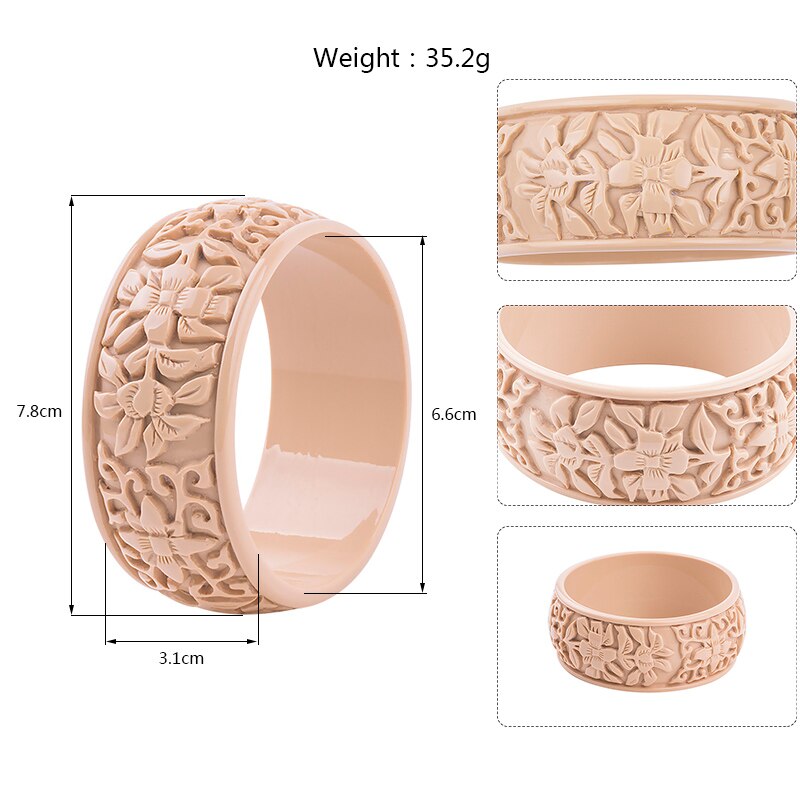GuanLong-brazalete de resina acrílica para mujer, brazalete ancho con flor tallada, a la , para niñas, de joyería
