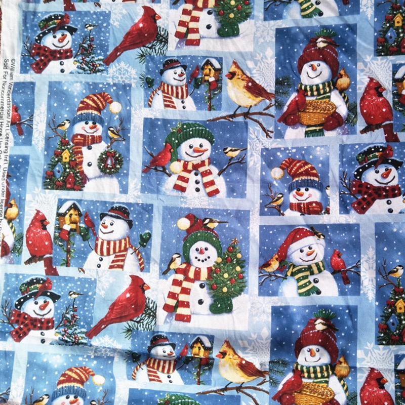 110cm Wide Cotton Fabrics Per Meter Christmas Snowman Printed Cotton Fabrics Sewing Patchwork DIY For Garment Dress Dress