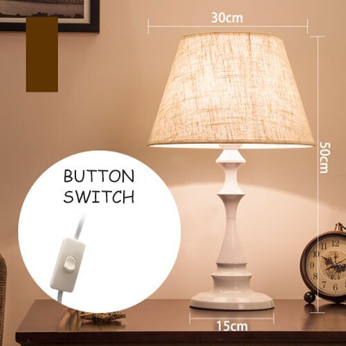 Table Lamps for Bedroom Bedside LED Nordic Modern Fabric Shade Desk Light for Living Room Study E27 Decor Lighting Night Lights: A Style White Button