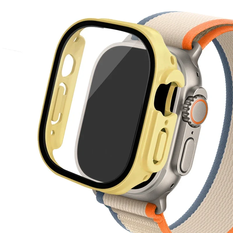 Vidrio + funda para Apple Watch Ultra 2, carcasa de 49mm para reloj inteligente, parachoques de PC + Protector de pantalla, cubierta templada, accesorios de banda serie iwatch