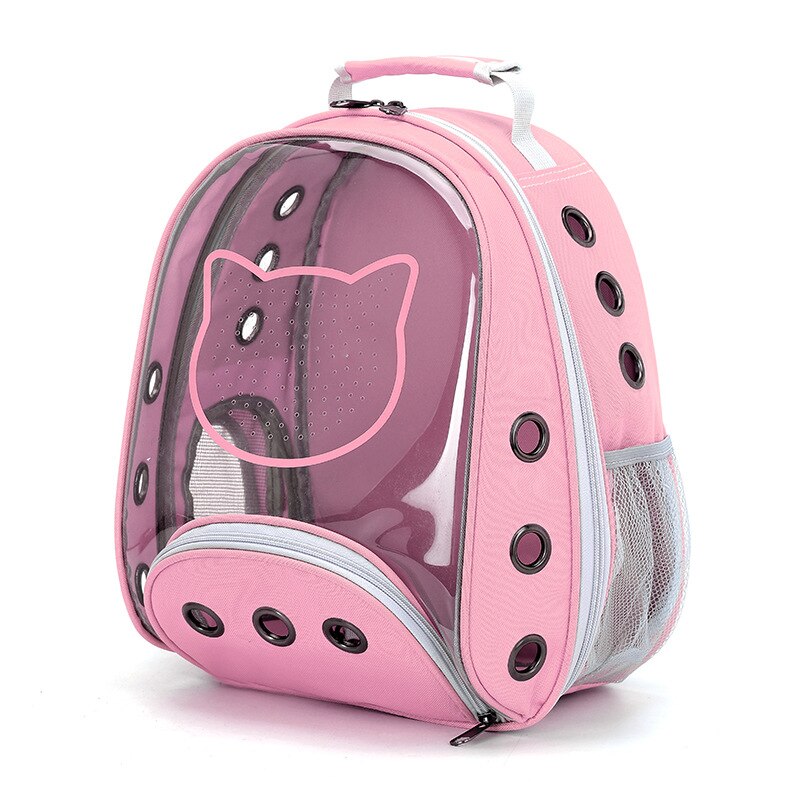 Mochila con ventana para transportar mascotas, bolsa de viaje portátil y transpirable para exteriores, cápsula espacial transparente para gatos y perros: Rosa
