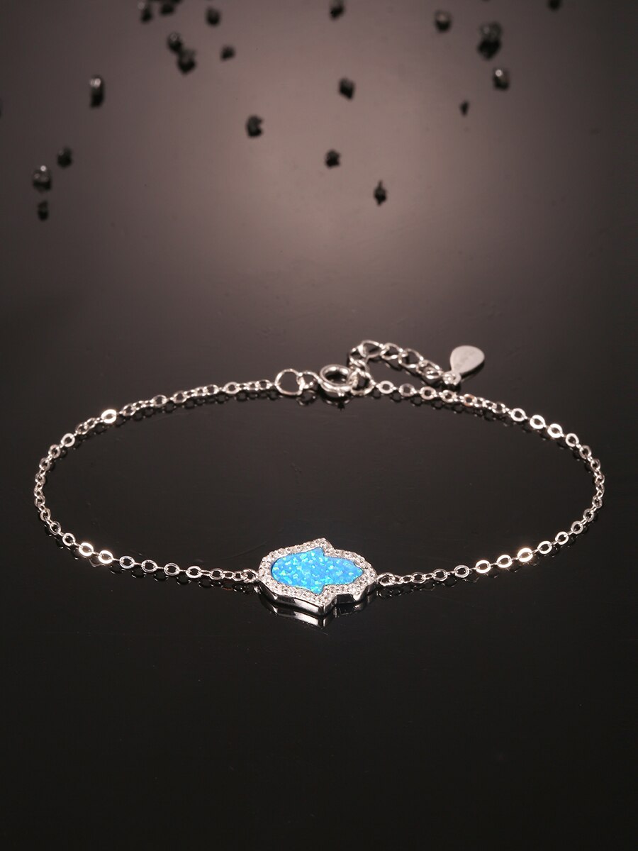 925 Sterling Zilveren Blauwe Opaal Hamsa Hand Armband Voor Vrouwen Fatima Ketting Armbanden Vriendschap Lucky Sieraden