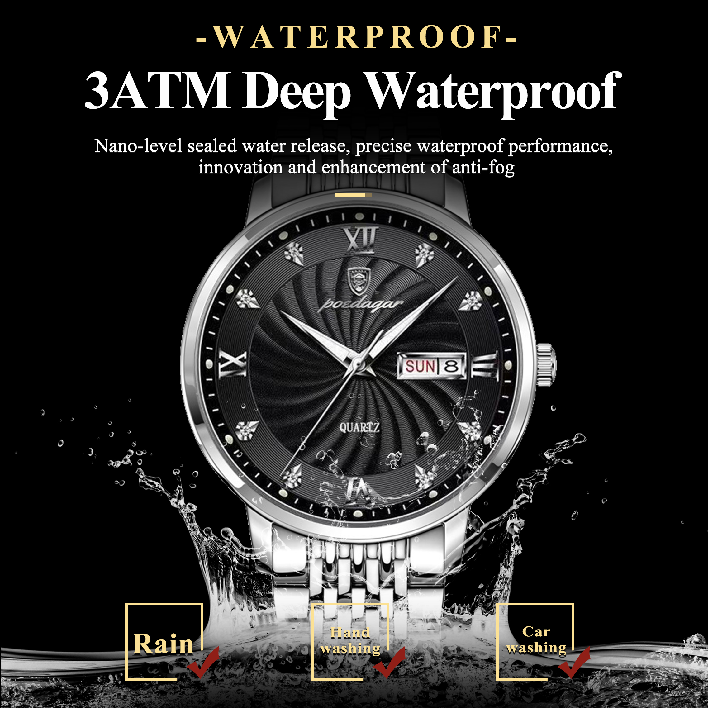 POEDAGAR Luxe Man Horloge Waterdicht Lichtgevende Datum Week heren Quartz Horloge Roestvrij Staal Mode Sport Heren Horloges