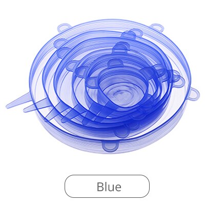 Silicone Stretch Lids, 6 Pcs of Silicone Food Covers, Reusable Bowl Lids Food Cover Wrap for Platters, Dishes, Jars and Freezer: Blue