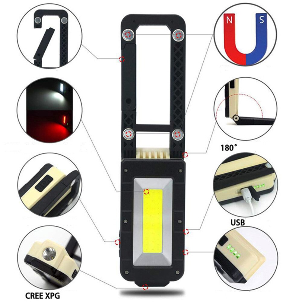Portable Rechargeable Magnetic LED COB Camping Work Inspection Light Lamp Hand Torch Magnetic Portable Work LED Flashlight: Default Title