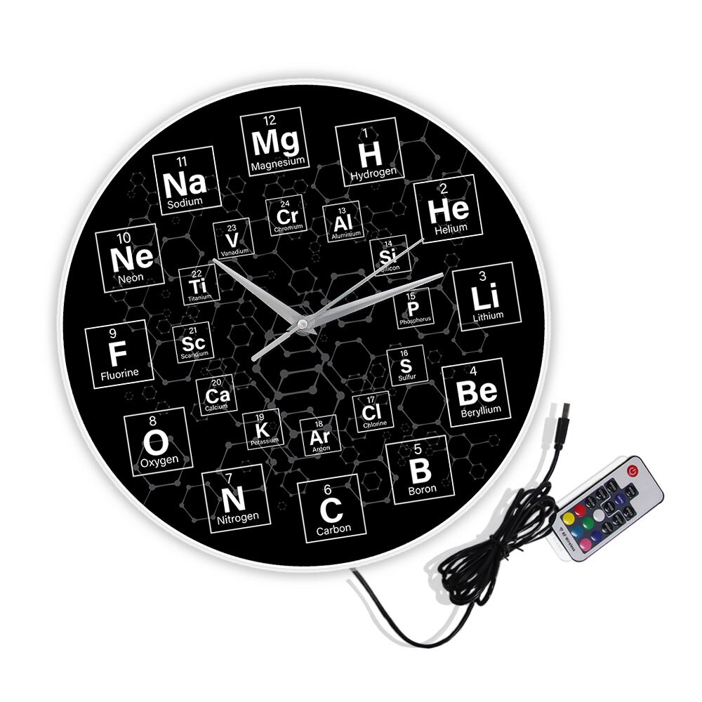 Tabla periódica de los elementos químicos, reloj de pared de ciencia, arte de pared, decoración para aula, reloj de pared, para profesores de Química