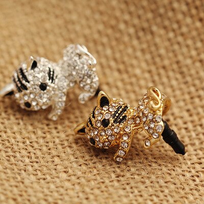 Mooie Liggen Kitty Vol Diamanten Anti Stof Plug Voor Iphone6 6 s Voor Samsung S6 Voor Xiaomi Meizu En alle 3.5mm Koptelefoon Jack Plug