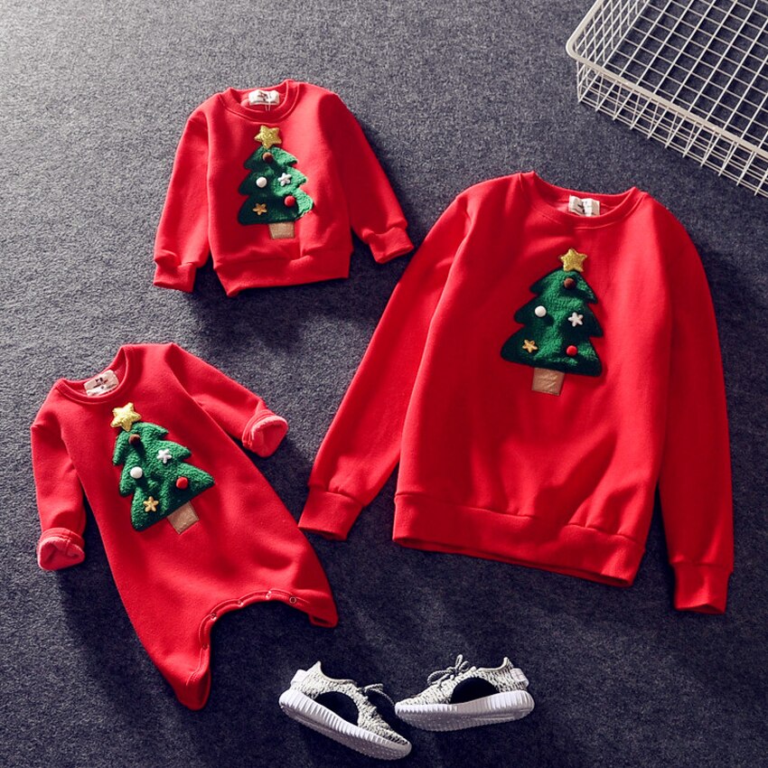 Nuovo Anno Famiglia Vestiti di Corrispondenza Donne Di Natale per Bambini di Età Pigiami di Natale Babbo Natale Maglie E Maglioni Albero di Natale Del Ricamo Rosso Verde con Cappuccio