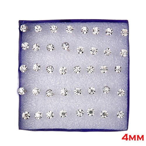 20 Paar/set Vrouwen Girl Rhinestone Crystal Ear Stud Oorbellen Gemengde Stijlen Ronde Kleine Oorbellen Sets Partij Sieraden 2 3 4 5Mm: White-4mm