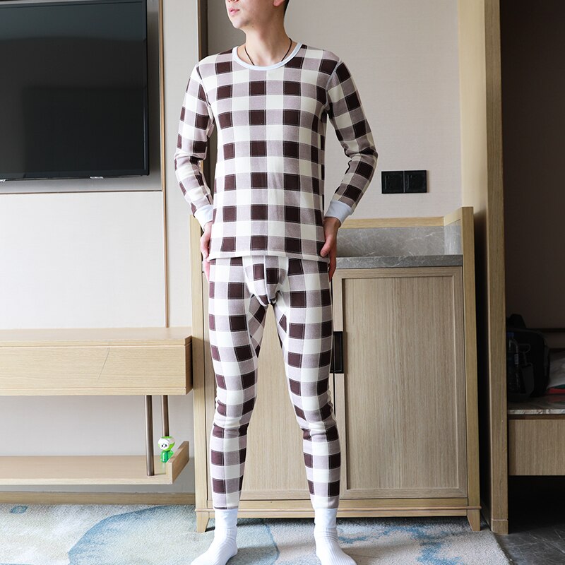 Lange johns sæt mænd undertøj leggins mænd pantalon termico termico string homme herre nattøj pyjamas termisk undertøj mænd: Brun / L
