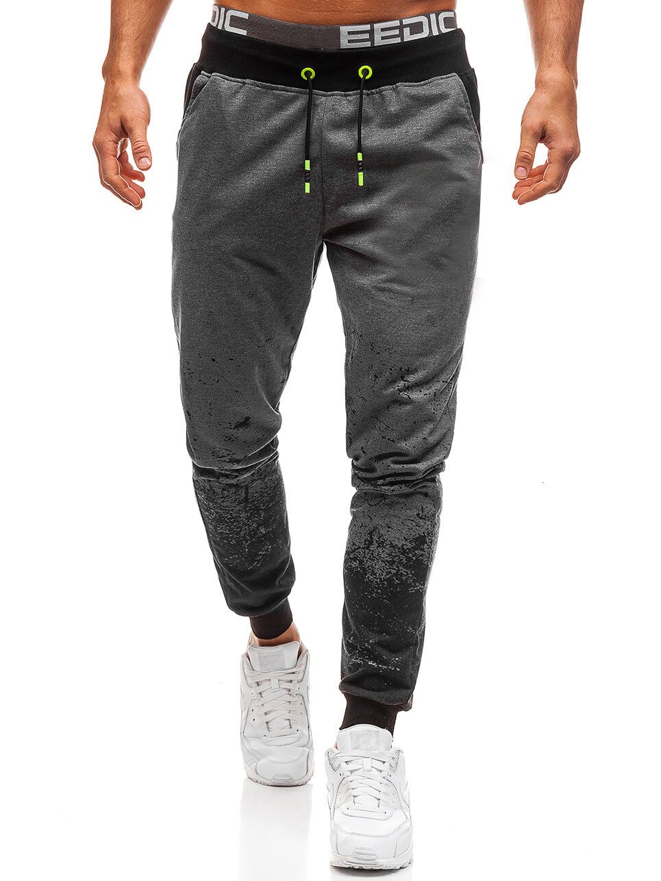 Joggingbroek heren effen kleurverloop veter casual broek losse en comfortabele beensluitende herenbroek: M / Donkergrijs