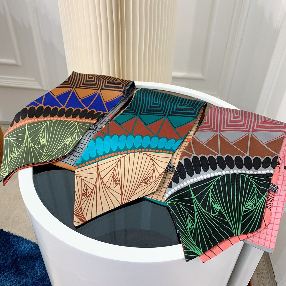 Factory Double Printing Long Silk Women Neckerchief Skinny Bag Scarf Female Neck Twill Silk Scarf Head Scarves Wraps For Ladies