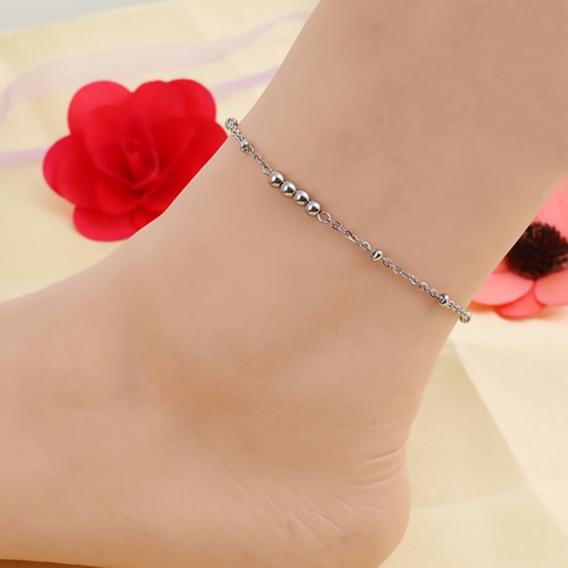 304 Roestvrij Staal Enkelbandje Zilveren Kleur Ronde 24Cm (9 4/8 ") lange Kleine Keten Enkelbanden Voor Vrouwen Mode Blootsvoets Sieraden, 1 Stuk