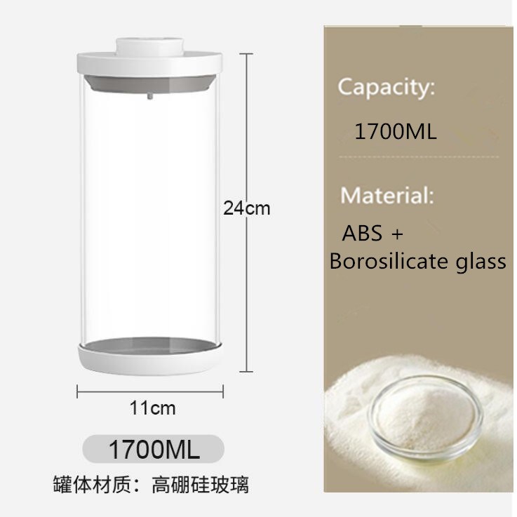 Plastic Sealed Canister Portable Large-capacity Milk Powder Cans Storage Jar Food Moisture-proof Storage Box Kitchen Container: 1700ML Glass