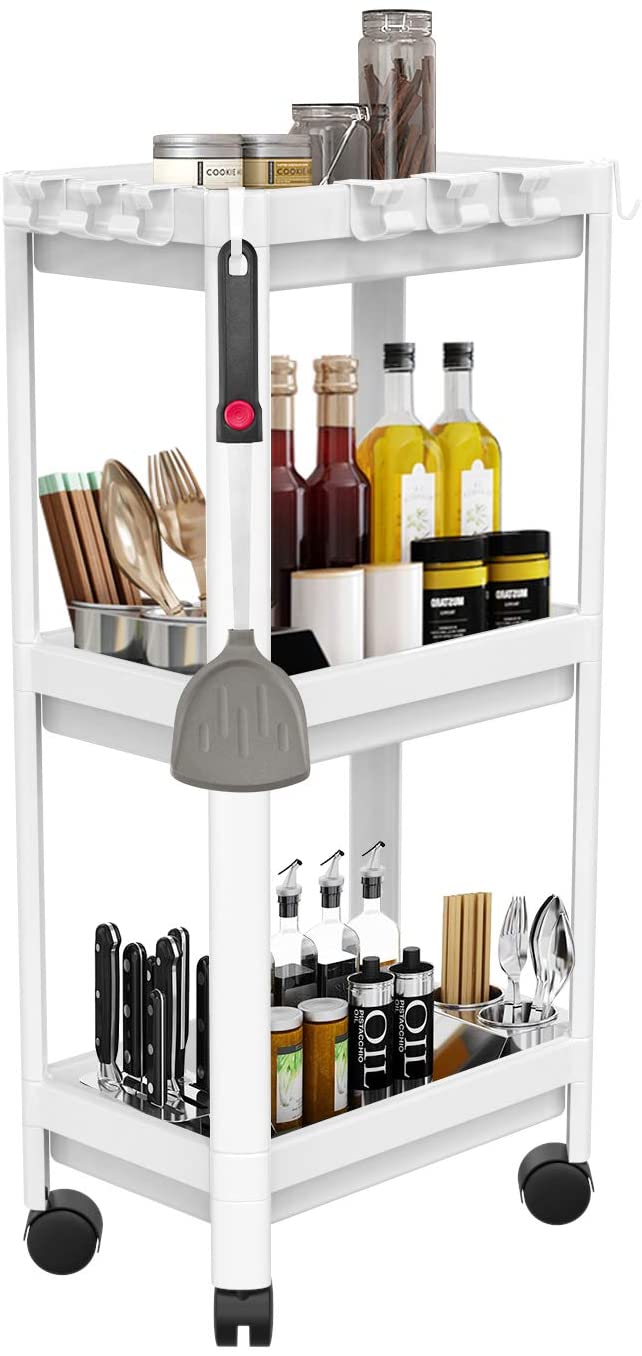 ASPECT Lucy 3-Tier Shelf Trolley/Storage Rolling Cart with 2 Handles