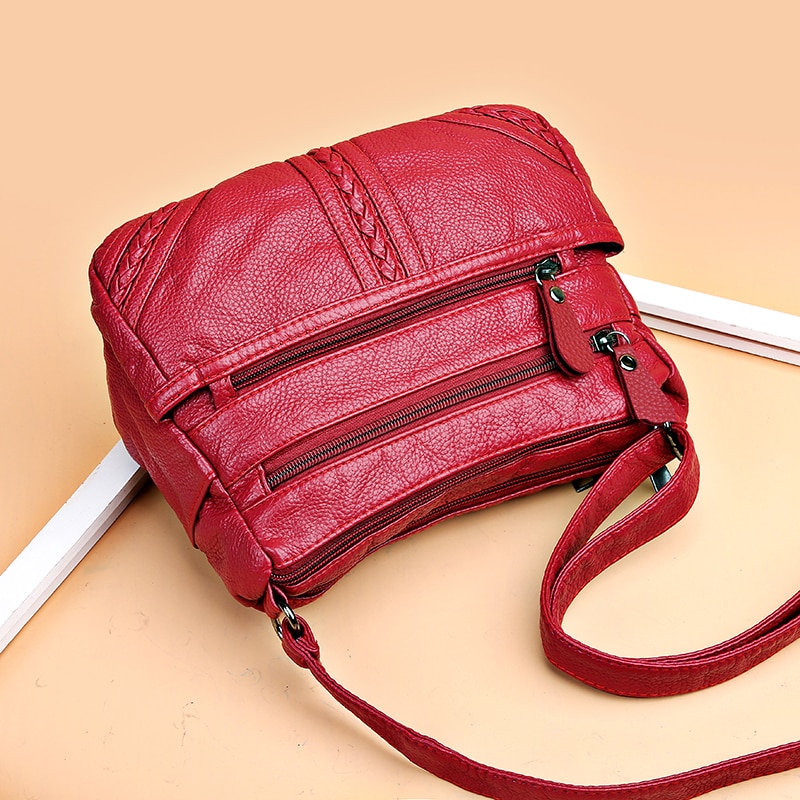 Women Bag Washed Pu Soft Leather Shoulder Bag Multi-layer Crossbody Bags Small Bag Brand Red Handbag Purse