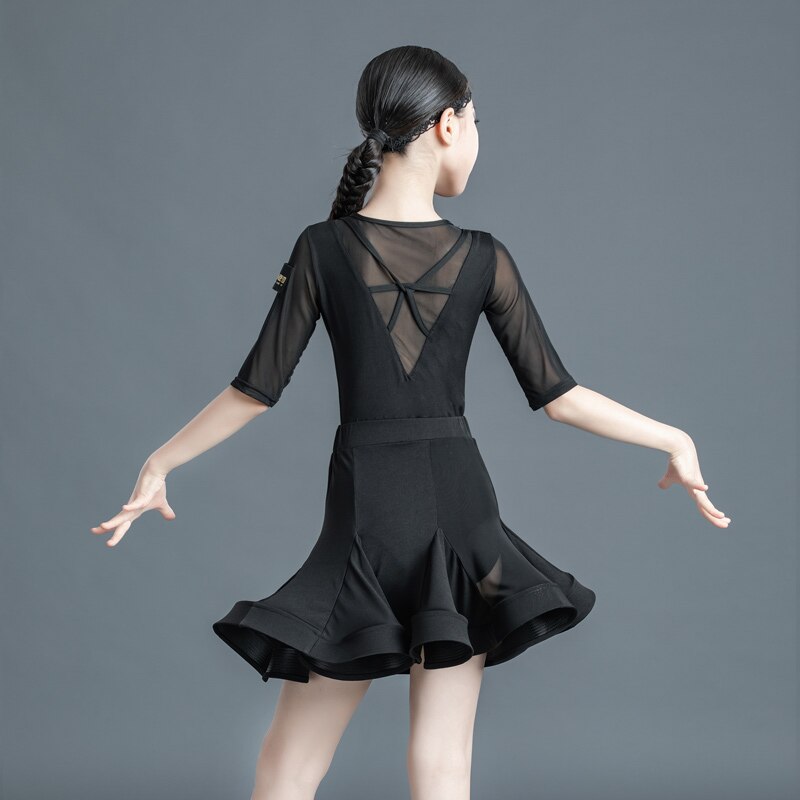 NOVEDAD DE VERANO , vestido de baile latino para niños, trajes de competición , falda de baile latino, traje superior 2 uds