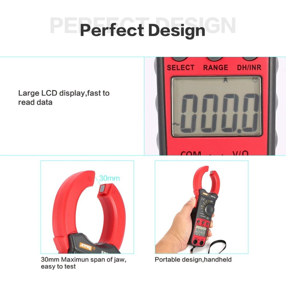 BM5268 Handheld Digital Clamp Meter Multimeter True RMS AC/DC Volt Amp Ohm Capacitance Frequency Temperature Diode Tester