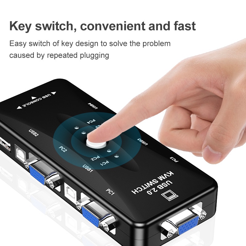 Usb Kvm Vga Switcher 4 Poorten Usb 2.0 Kvm Switch Box Adapter Een Knop Swapping Voor Computer, toetsenbord, Muis, Scanner, Printer