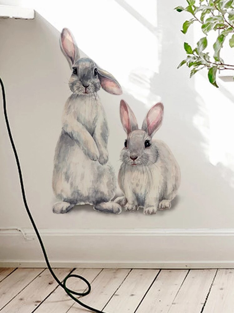 To søde kaniner væg klistermærke børns børneværelse boligindretning aftageligt tapet stue soveværelse vægmaleri bunny klistermærker