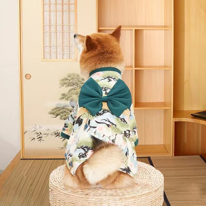 Festival formel chien de compagnie Costume National pour petits chiens moyens Style japonais chiot chat vêtements bouledogue français Shiba Inu Kimono: XXXL / green