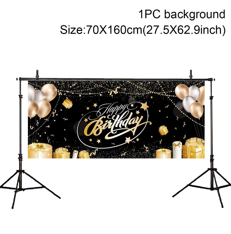 Happy Birthday 30 40 50 Zwarte Goud Verjaardag Achtergrond Banner Gold Glitter Photo Booth Achtergrond Opknoping Vlag: 3
