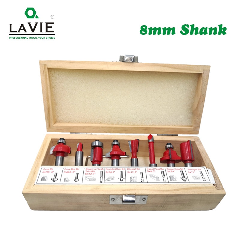 Lavie 8 Stuks 8 Mm Frezen Set Trimmen Flush Bit Rechte Frees Voor Hout Bit Tungsten Carbide Houtbewerking sets 02006-8