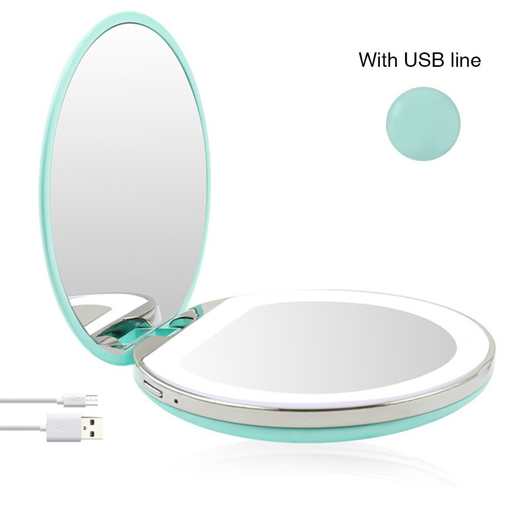 3 Lights LED Makeup Mirror 3X Magnify Hand Held Fold Mini Portable Micro USB Connect Cable Built-in Battery Chargeable mirror: GJ5184-G