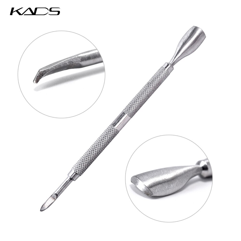 KADS-empujador de cutículas para manicura y pedicura, herramienta de manicura y pedicura, de doble extremo, de acero inoxidable, removedor de piel muerta, 1 ud.