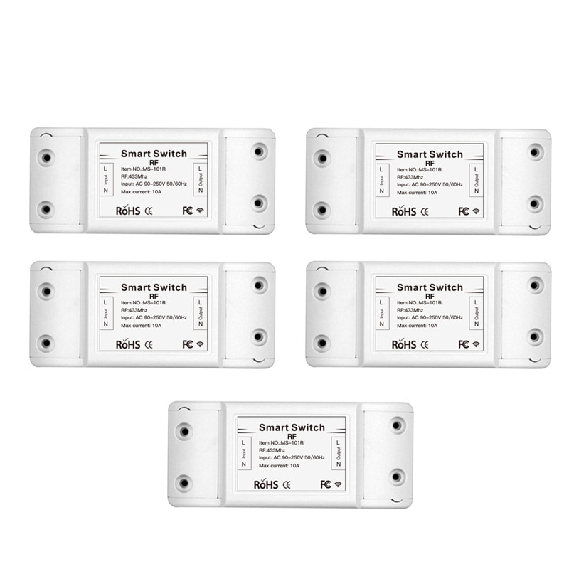 RF433 110V 220V Wireless Non-wifi Ontvanger Smart Afstandsbediening Schakelaar Slimme Leven/Tuya APP Werkt met Alexa Thuis Van Google: 5pcs