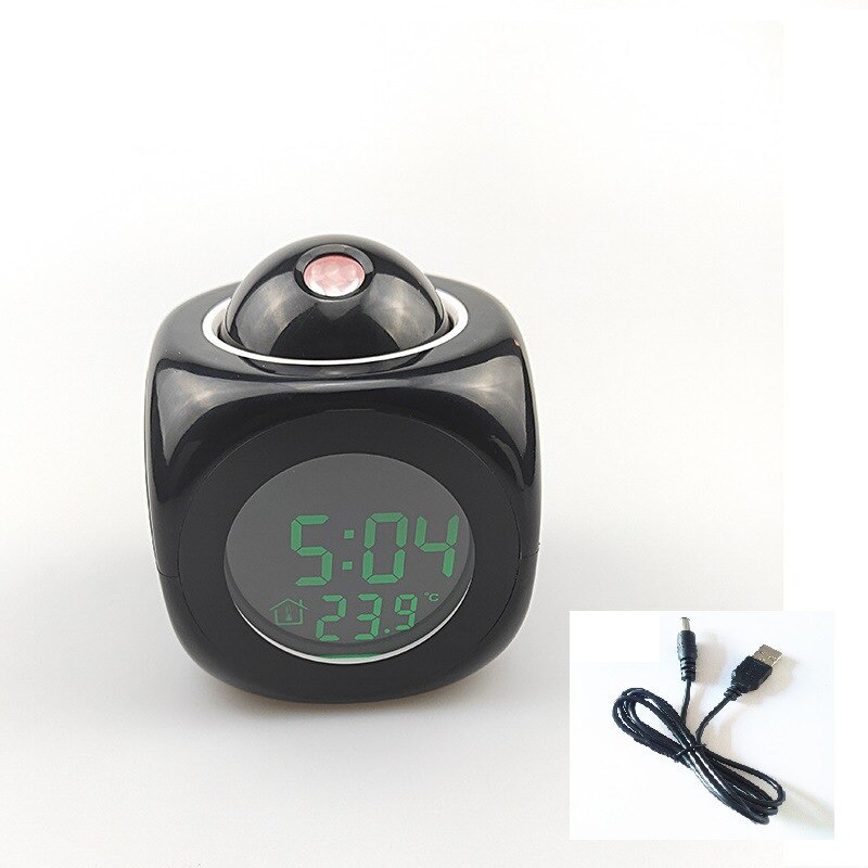 Creatieve Aandacht Projectie Digital Weer Lcd Snooze Klok Bell Alarm Display Backlight Led Projector Thuis Klok Timer: black