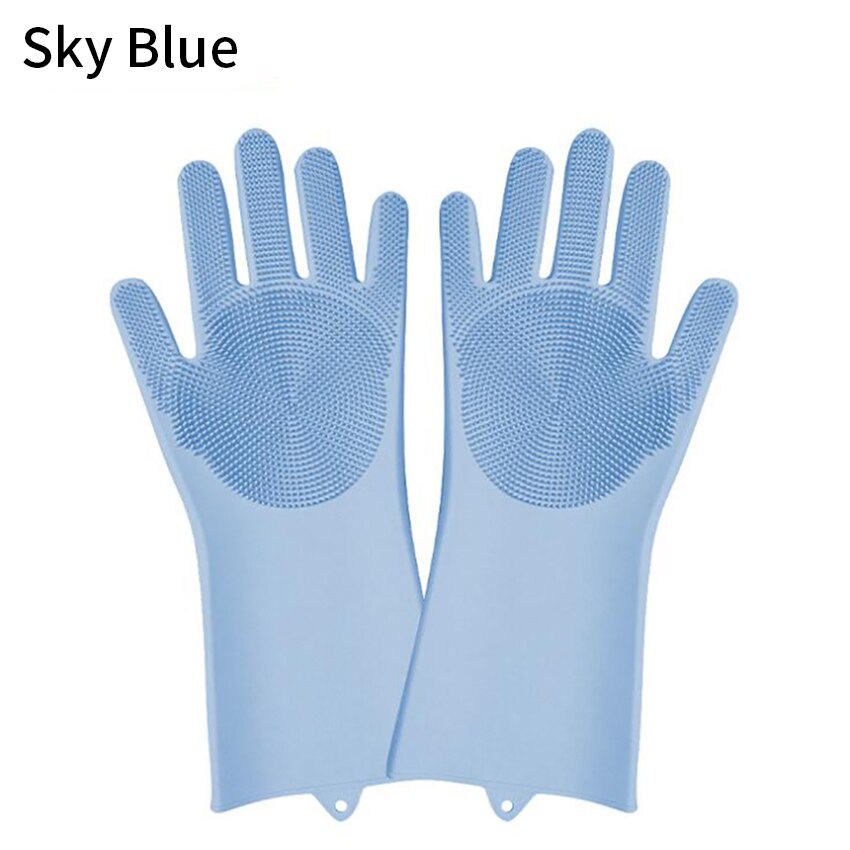 Guantes de lavado de platos, estropajo de cocina de silicona, guantes de limpieza para platos, suministros de Herramientas de limpieza del hogar,: Sky Blue