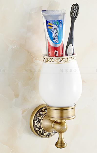 Antique Brushed Brass Bathroom Accessories Sets European Carving Bronze Bathroom Hardware Set Bathroom Products Rw2: toothbrush holder