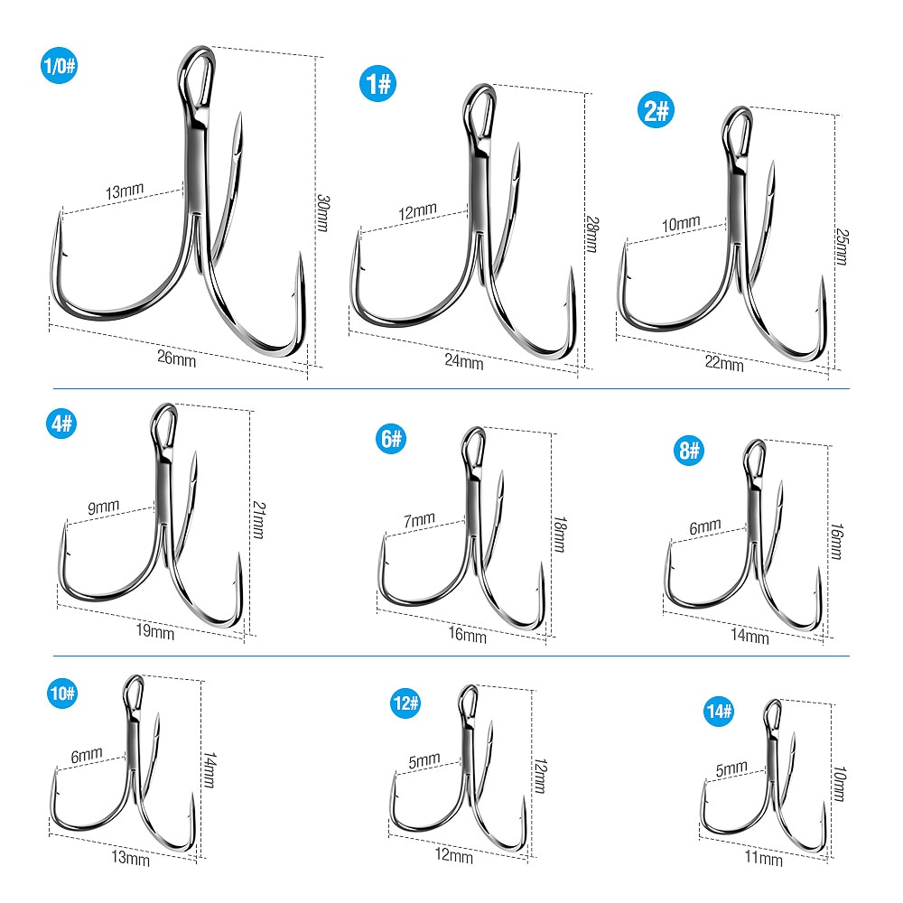 DONQL 100pcs/ Box Treble Fishing Hooks Carbon Steel Barbed Fishhooks Set Triple Hooks Sea Fishing Tackle Accessories For Lures